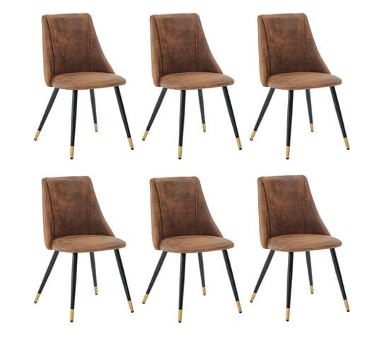 Lot De 6 Chaises De Salle À Manger Industriel Assise Rembourrée En Suédine Pieds En Métal, Marron