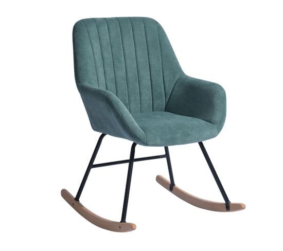 Fauteuil à Bascule Scandinave Rocking Chaise Relax Berçante Et Repos En Tissu, Vert, 60x71x90cm