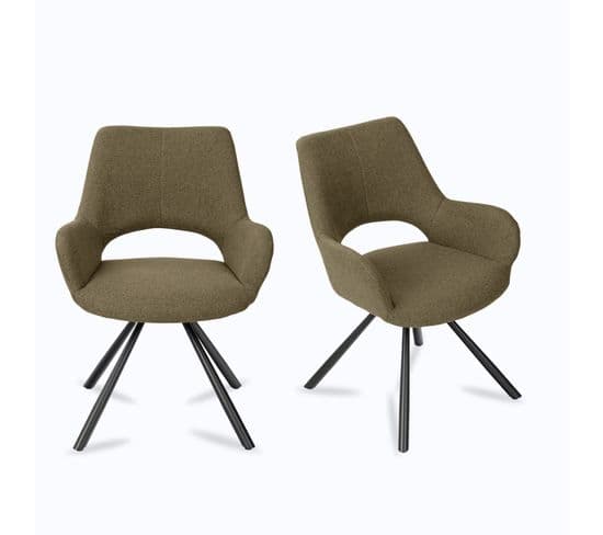 Lot De 2 Chaises De Salle à Manger Scandinaves Avec Accoudoirs Tissu Pieds En Métal, Vert