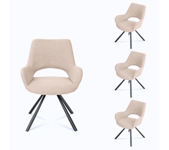 Lot De 4 Chaises De Salle à Manger Scandinaves Avec Accoudoirs Tissu Pieds En Métal, Beige