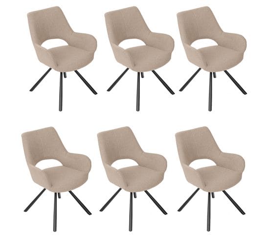 Lot De 6 Chaises De Salle à Manger Scandinaves Avec Accoudoirs Tissu Pieds En Métal, Beige