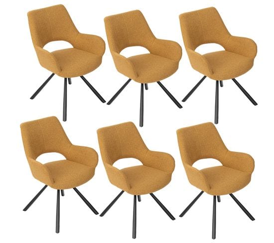 Lot De 6 Chaises De Salle à Manger Scandinaves Avec Accoudoirs Tissu Pieds En Métal, Jaune