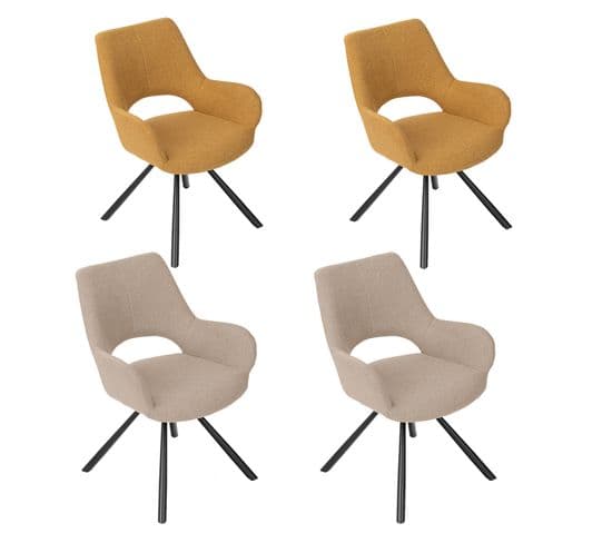 Lot De 4 Chaises De Salle à Manger Scandinaves Avec Accoudoirs Tissu Pieds En Métal, Multicolore