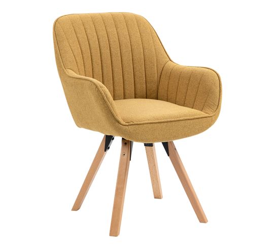 Chaise Salle À Manger Fauteuil Pivotant Avec Accoudoirs En Tissu Pieds En Bois Massif Jaune