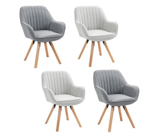 Lot De 4 Chaise Salle À Manger Fauteuil Pivotant Avec Accoudoirs Pieds En Bois Massif Beige Gris