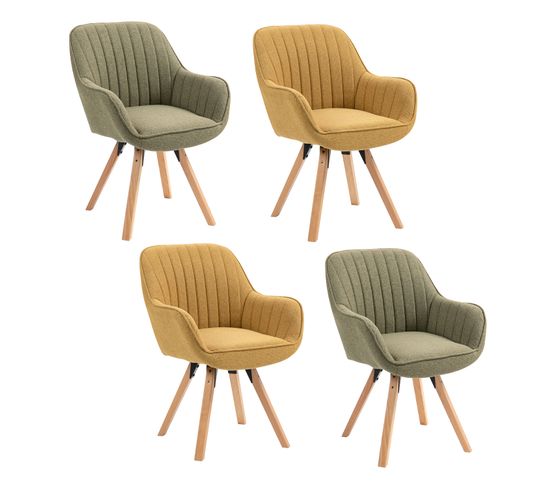 Lot De 4 Chaise Salle à Manger Fauteuil Pivotant Avec Accoudoirs Pieds En Bois Massif Vert Jaune