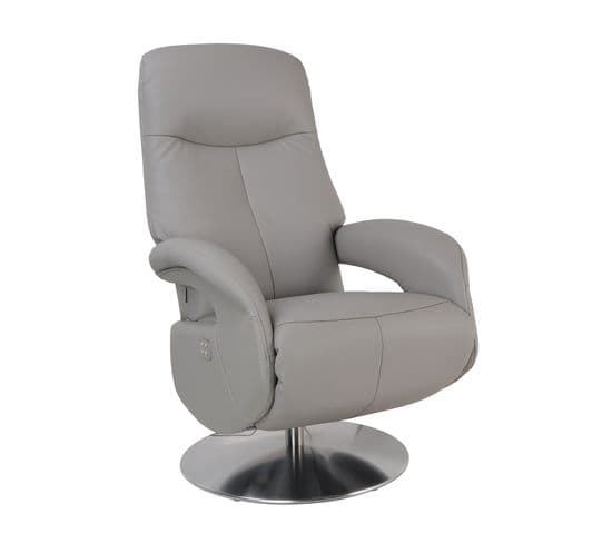 Fauteuil De Relaxation Électrique - Tolma - Cuir Gris Tourterelle