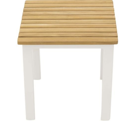 Petite Table D'appoint Extérieure Carré En Alu Et Teck Mexico Blanc