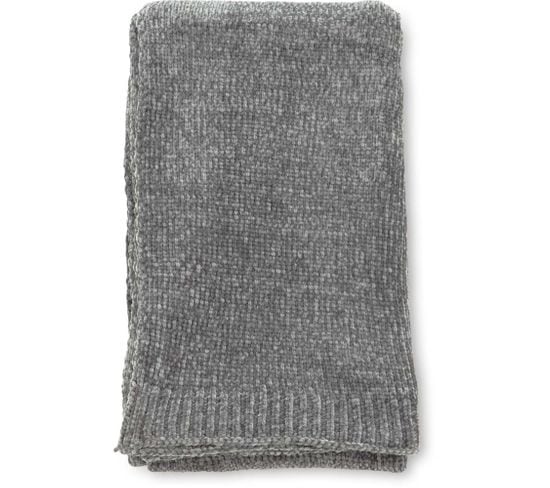 Jeté De Canapé En Polyester Chenille Ally 170 X 130 Cm Gris Foncé