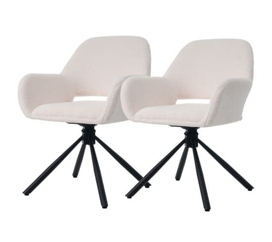 Chaise de Salle à Manger Rotative, Set de 2, Blanc, avec Accoudoirs