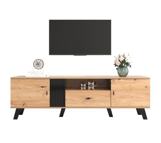 Meuble Tv Élégant De 172 Cm Avec Design En Bois Et Noir, Meuble Tv