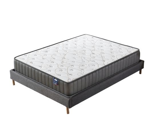 Ensemble Matelas Mousse + Sommier 160x200cm, Orionis 22cm D’épaisseur Et Sommier Tissu Gris