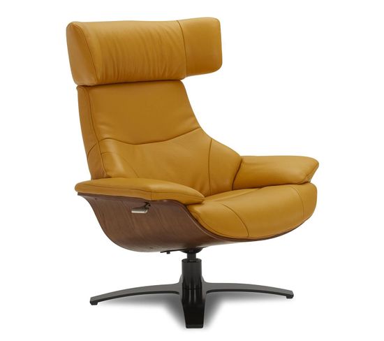 Fauteuil En Cuir Et Chêne Naturel - Naos - Cuir Jaune