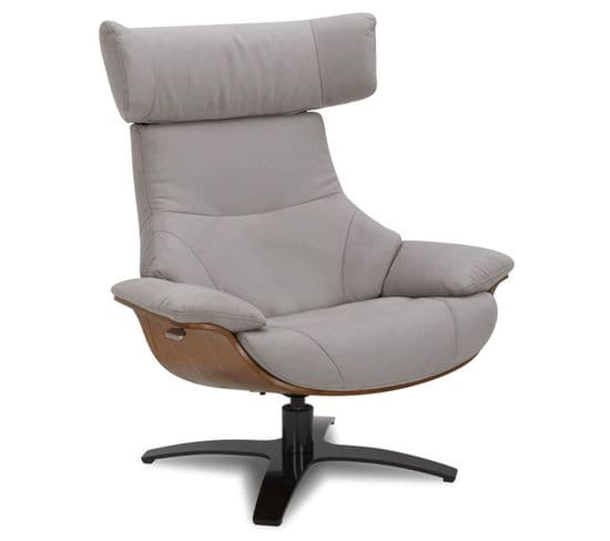 Fauteuil En Microfibre Et Chêne Naturel - Naos - Tissu Microfibre Gris