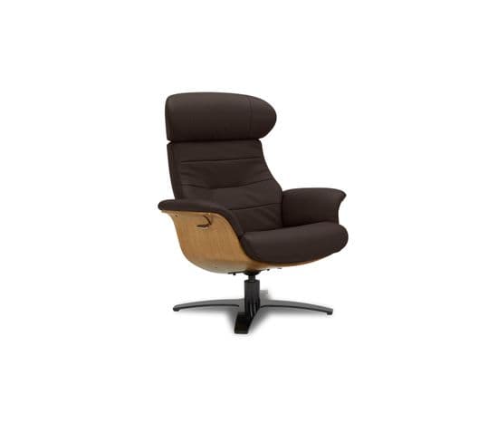 Fauteuil En Cuir Et Bois Chêne Naturel - Vega - Cuir Marron