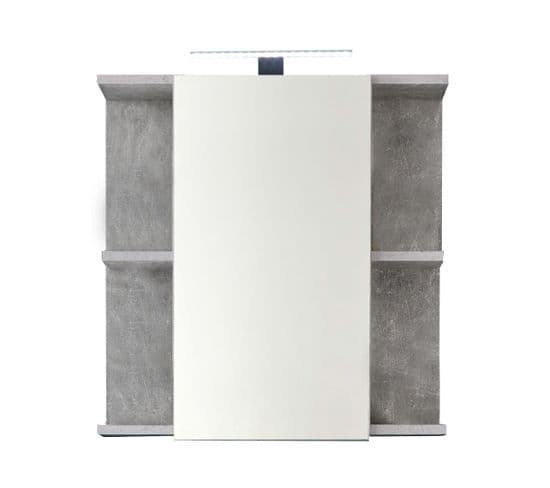 Armoire de Toilette Murale avec Miroir et Éclairage - Gris Béton En MDF - 60x20x62 Cm