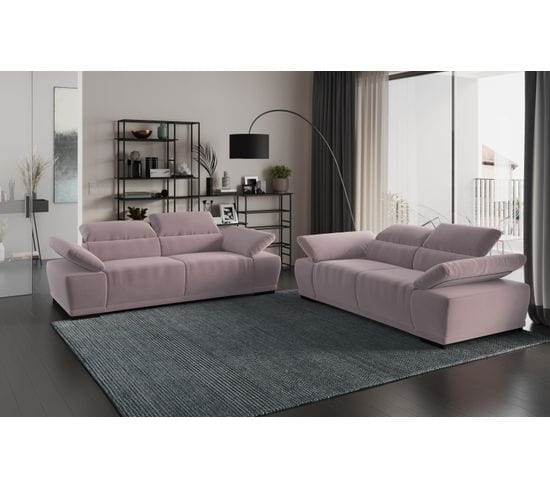 Canapé 2,5 places TORINO tissu velvet rose