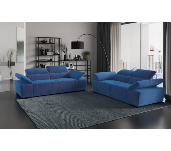 Canapé 2 places TORINO tissu velvet bleu