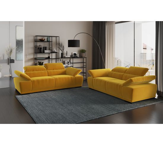 Canapé 3 places TORINO tissu velvet jaune