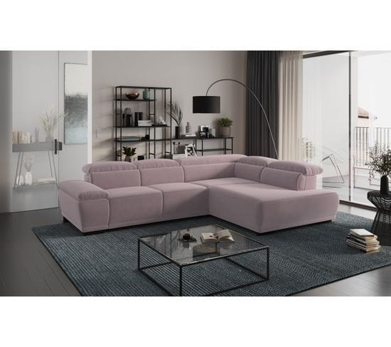 Canapé d'angle droit TORINO tissu velvet rose