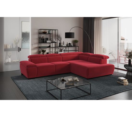 Canapé d'angle droit TORINO tissu velvet rouge