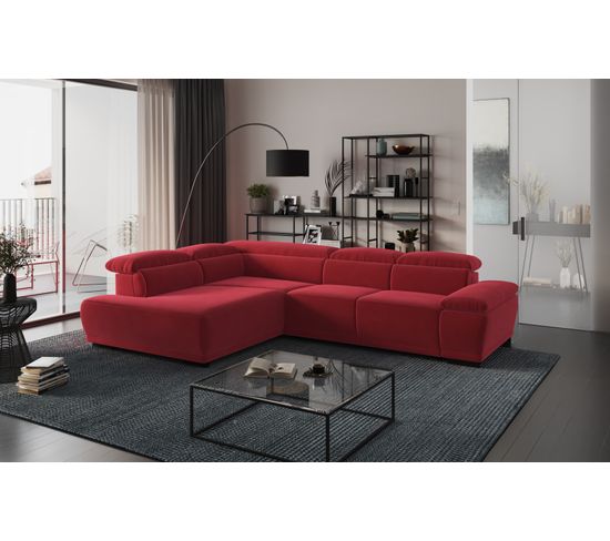 Canapé d'angle gauche TORINO tissu velvet rouge