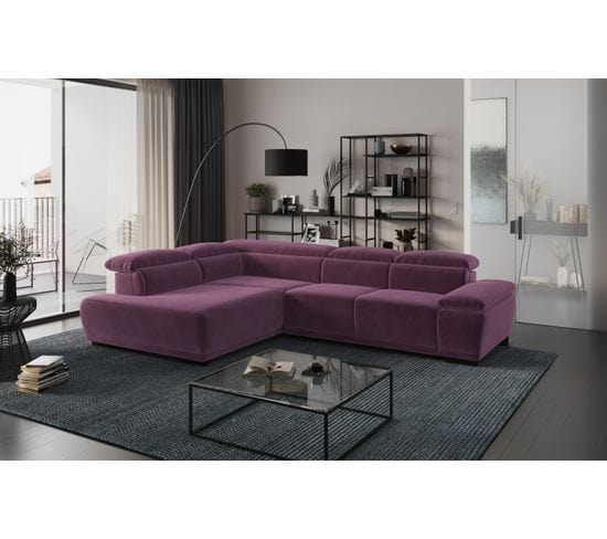 Canapé d'angle gauche TORINO tissu velvet violet