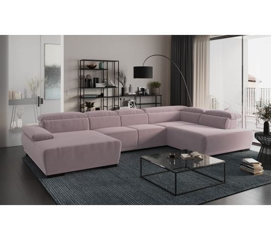 Canapé panoramique TORINO à droite tissu velvet rose