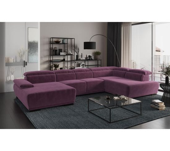 Canapé panoramique TORINO à droite tissu velvet violet