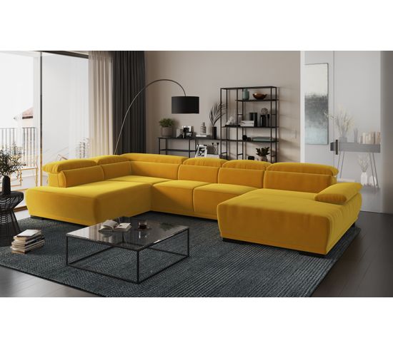 Canapé panoramique TORINO à gauche tissu velvet jaune