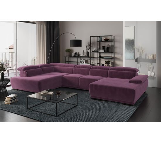 Canapé panoramique TORINO à gauche tissu velvet violet