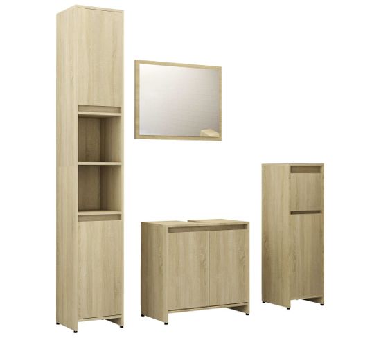 Ensemble De Meubles De Bain 4pcs Chêne Sonoma Bois D'ingénierie