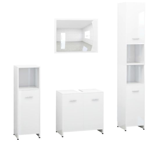 Ensemble De Meubles De Bain 4pcs Blanc Brillant Bois Ingénierie