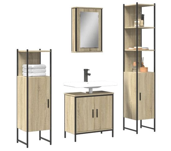 Ensemble De Meubles De Salle De Bain 4 Pièces Chêne Sonoma