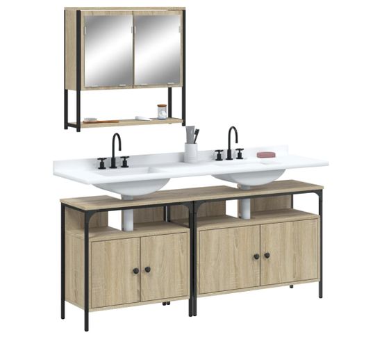 Ensemble De Meubles De Salle De Bain 3 Pièces Chêne Sonoma