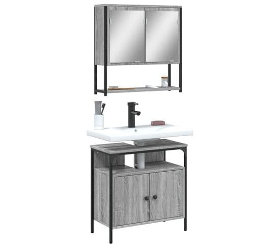 Ensemble De Meubles De Salle De Bain 2 Pièces Sonoma Gris