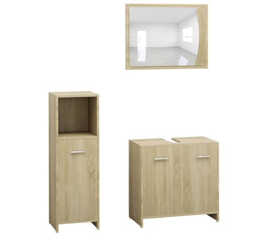 Ensemble De Meubles De Bain 3pcs Chêne Sonoma Bois D'ingénierie