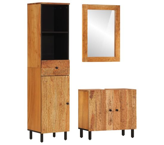 Ensemble D'armoires De Salle De Bain 3 Pièces Bois Massif D'acacia