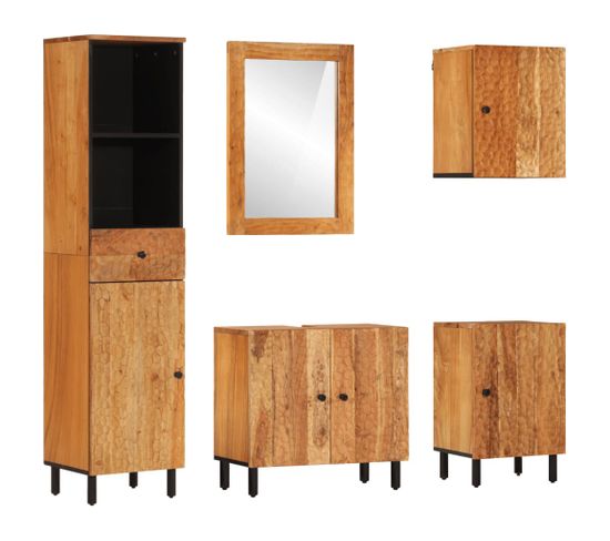 Ensemble D'armoires De Salle De Bain 5 Pièces Bois Massif D'acacia