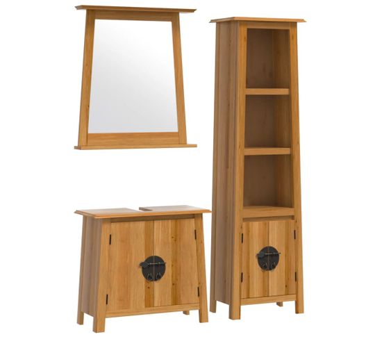 Ensemble De Meubles De Salle De Bain 3 Pièces Bois De Pin Massif