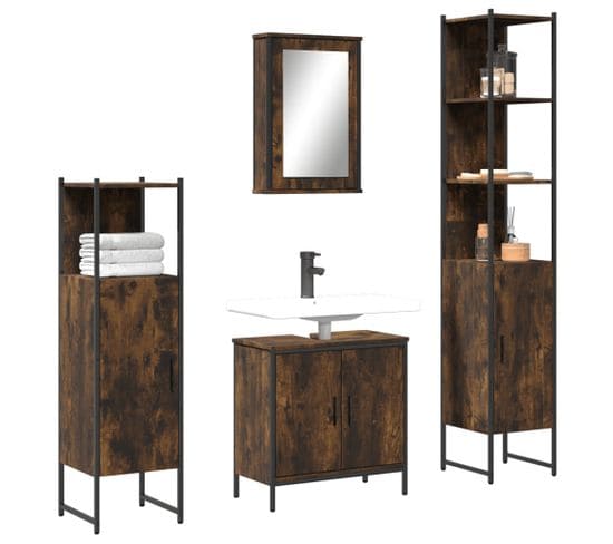 Ensemble De Meubles De Salle De Bain 4 Pièces Chêne Fumé Bois