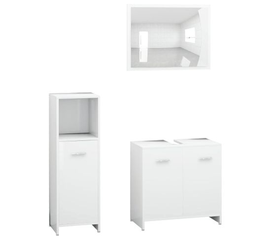 Ensemble De Meubles De Salle De Bain 3pcs Blanc Bois Ingénierie