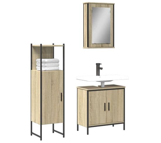 Ensemble De Meubles De Salle De Bain 3 Pièces Chêne Sonoma