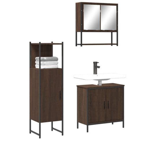 Ensemble De Meubles De Salle De Bain 3 Pièces Chêne Marron