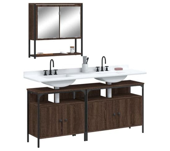 Ensemble De Meubles De Salle De Bain 3 Pièces Chêne Marron