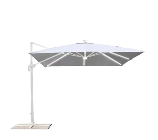 Parasol Jardin Et Terrasse Déporté Réglable Avec LED 3x3 Blanc Cisie