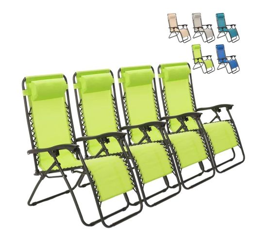 Lot De 4 Chaises Longues Pliantes Et Légères Multipositions Confortables Oasis