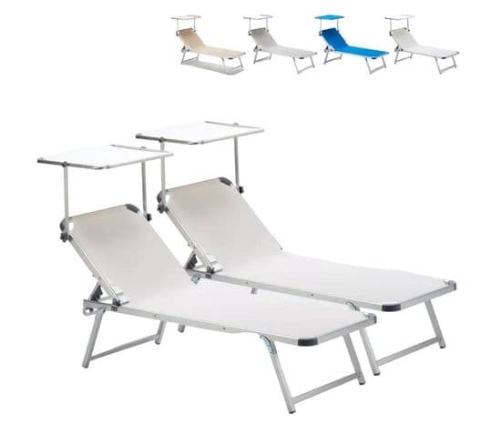 Lot De 2 Transat De Plage Bain De Soleil Avec Pare-soleil Catcool