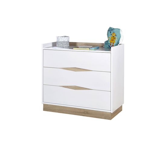 Commode 3 Tiroirs Nais   Blanc Et Bois