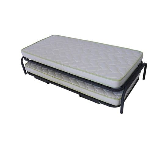 Pack Lit Gigogne Avec 2 Matelas Strata   80x190 Cm